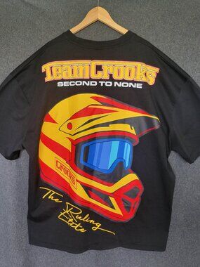 Crooks & Castles Black Graphic Motocross Helmet T-Shirt Oversized Men’s XXXL NWT